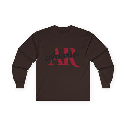 Arkansas AR Script Long Sleeve Tee — State Pride Graphic Shirt