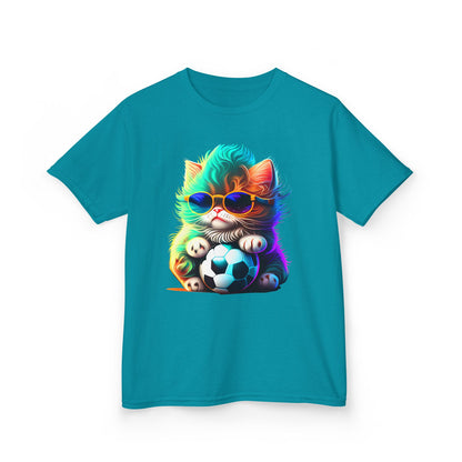 Cool Cat Soccer Kids Tee - Fun Heavy Cotton T-Shirt for Young Sports Fans