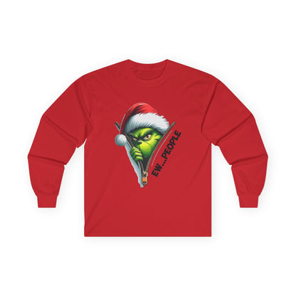 Grinch Peeking Long Sleeve Tee — "Evil People" Holiday Graphic