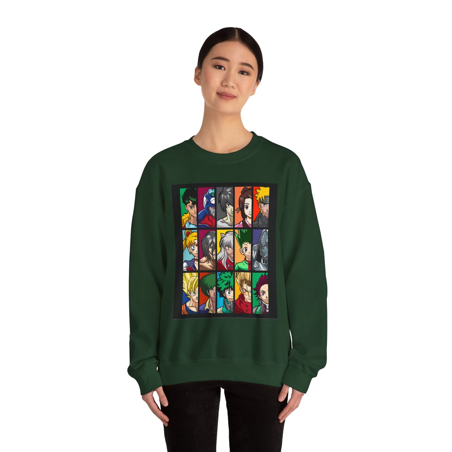 Anime Character Grid Sweatshirt — Collage Crewneck for Fans