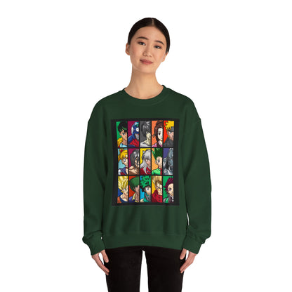 Anime Character Grid Sweatshirt — Collage Crewneck for Fans