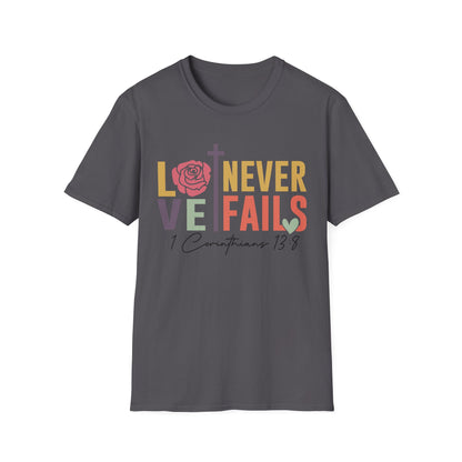 Faith-Inspired Unisex T-Shirt - "Love Never Fails" - Christian Apparel, Gift for Friends, Inspirational Wear, Bible Verse Tee