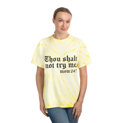 Chic Tie-Dye Tee with Inspirational Quote - 'Thou Shalt Not Try Me, Mom 24:7'