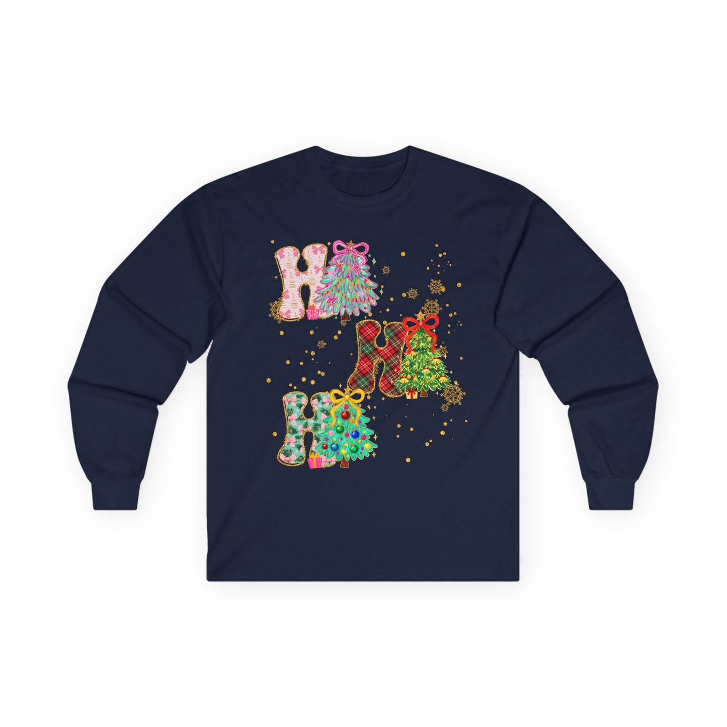 Long Sleeve Tee — Festive 'HO HO HO' Floral Christmas Design
