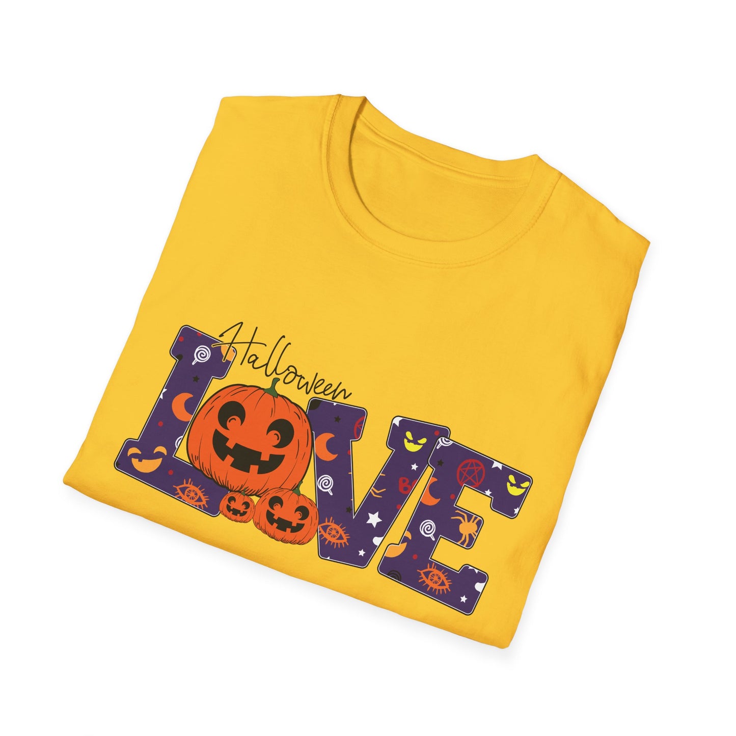 Halloween Love Graphic Tee, Unisex Softstyle T-Shirt for Fall, Halloween Party Shirt, Spooky Season Apparel, Gift for Pumpkin Lover