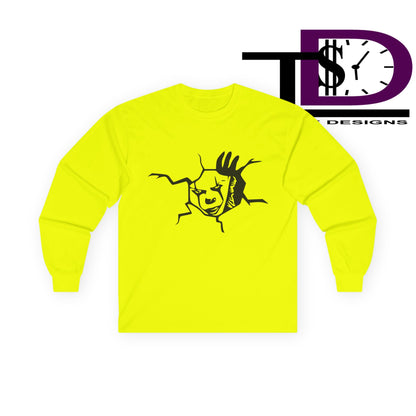 Unisex Graphic Long Sleeve Tee featuring Cracked Wall Design, Perfect for Casual Outings, Gifts, and Halloween