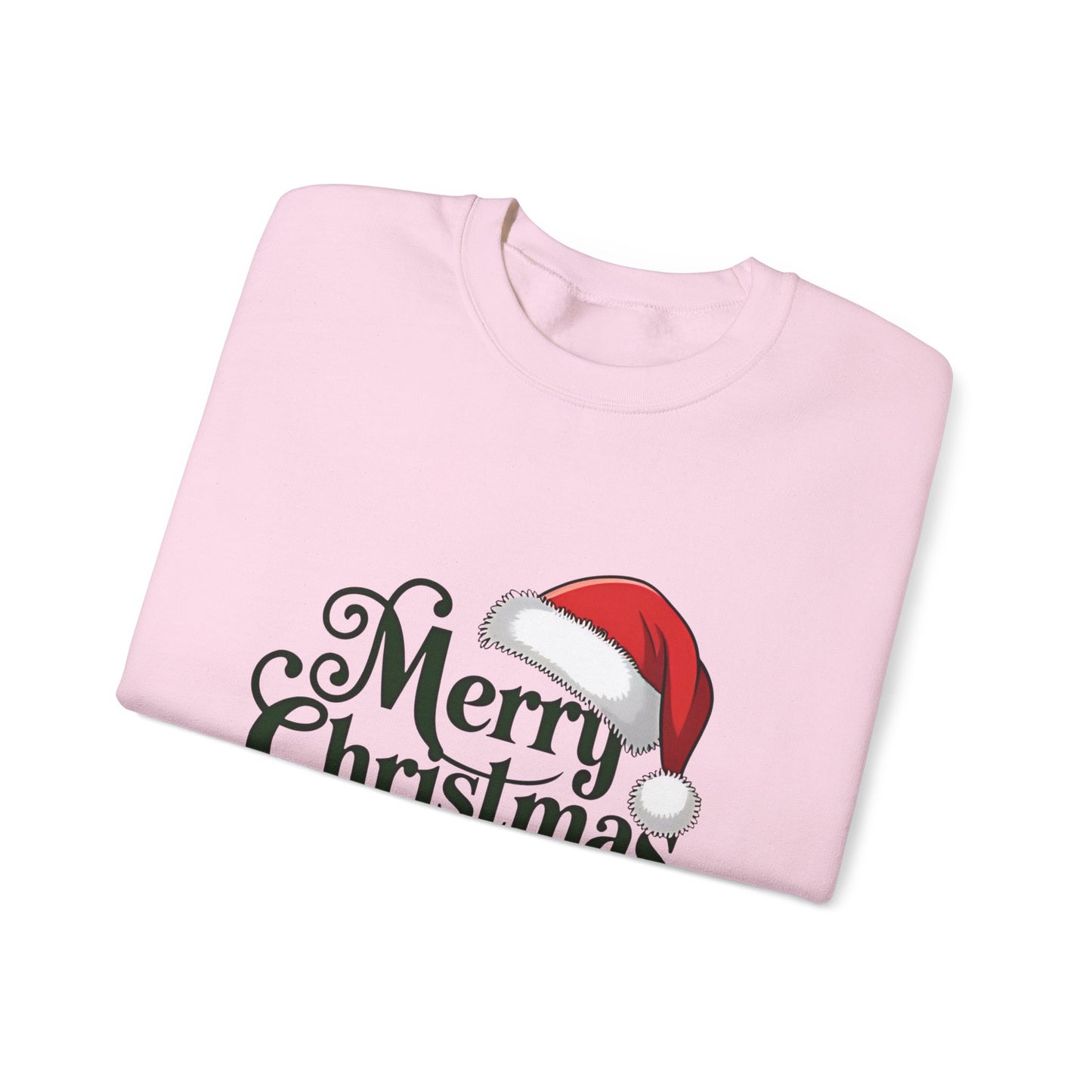 Christmas Crewneck Sweatshirt - "Merry Christmas" Santa Hat & Bells Holiday Sweater