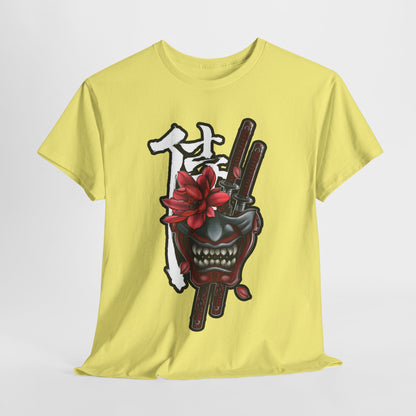 Unisex Heavy Cotton Tee - Floral Samurai Mask Design
