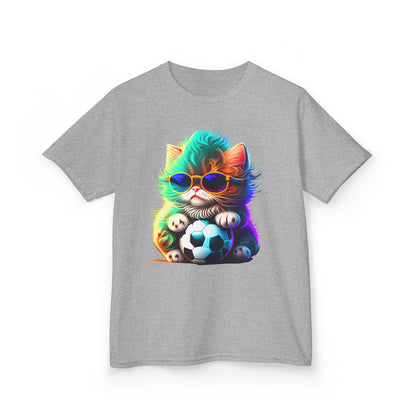 Cool Cat Soccer Kids Tee - Fun Heavy Cotton T-Shirt for Young Sports Fans