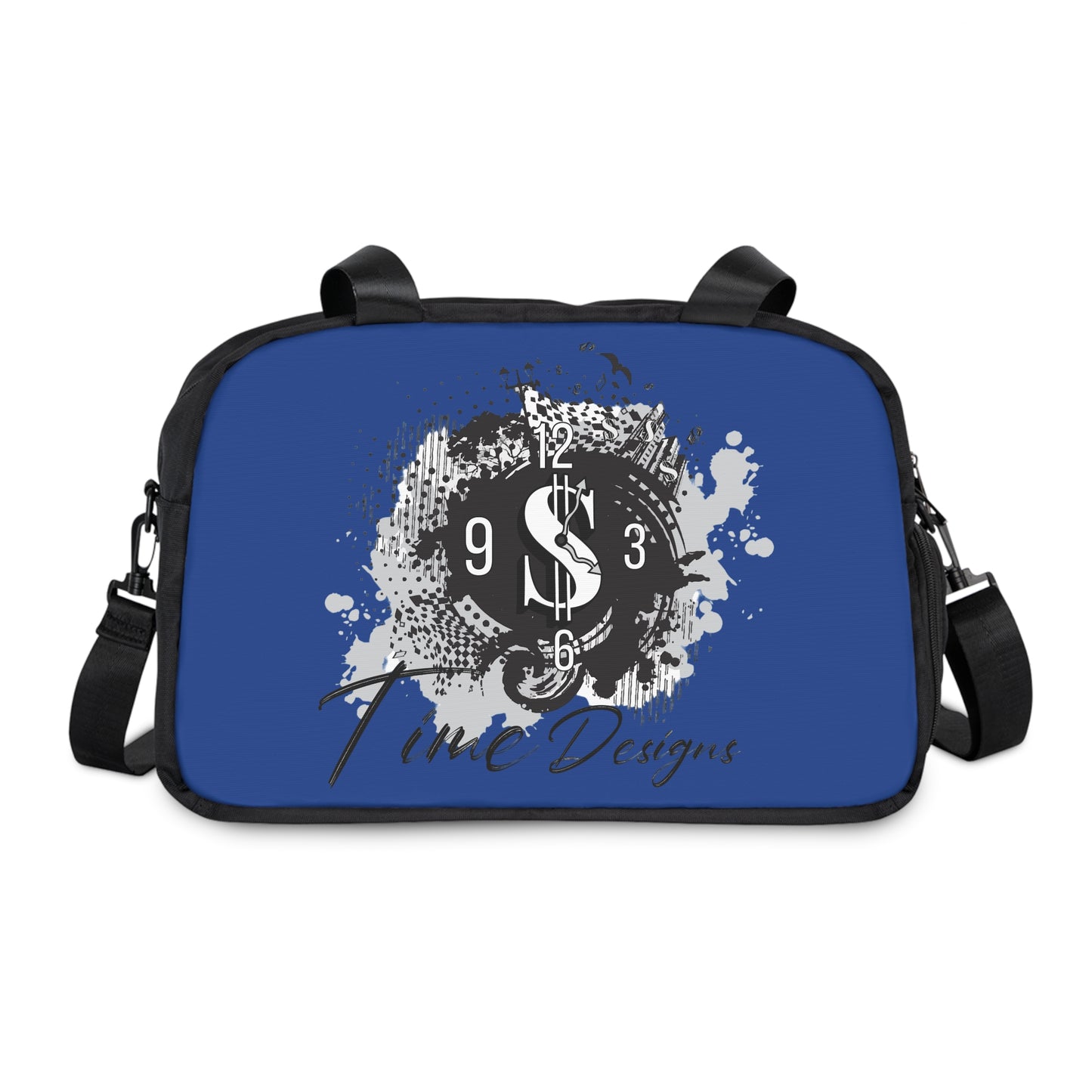 Blue Fitness Handbag with Time Designs, Gym Tote, Workout Bag, Sporty Accessories, Stylish Sling Bag, Unique Sports Gear