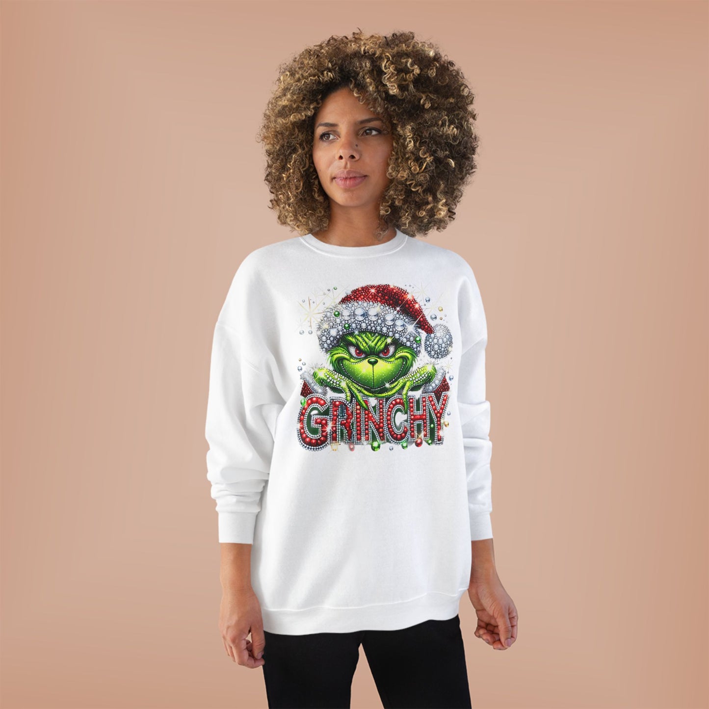 Grinchy Holiday Sweatshirt — Festive Green Grinch Face with Santa Hat