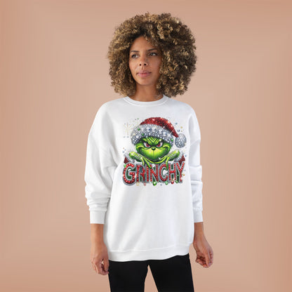 Grinchy Holiday Sweatshirt — Festive Green Grinch Face with Santa Hat