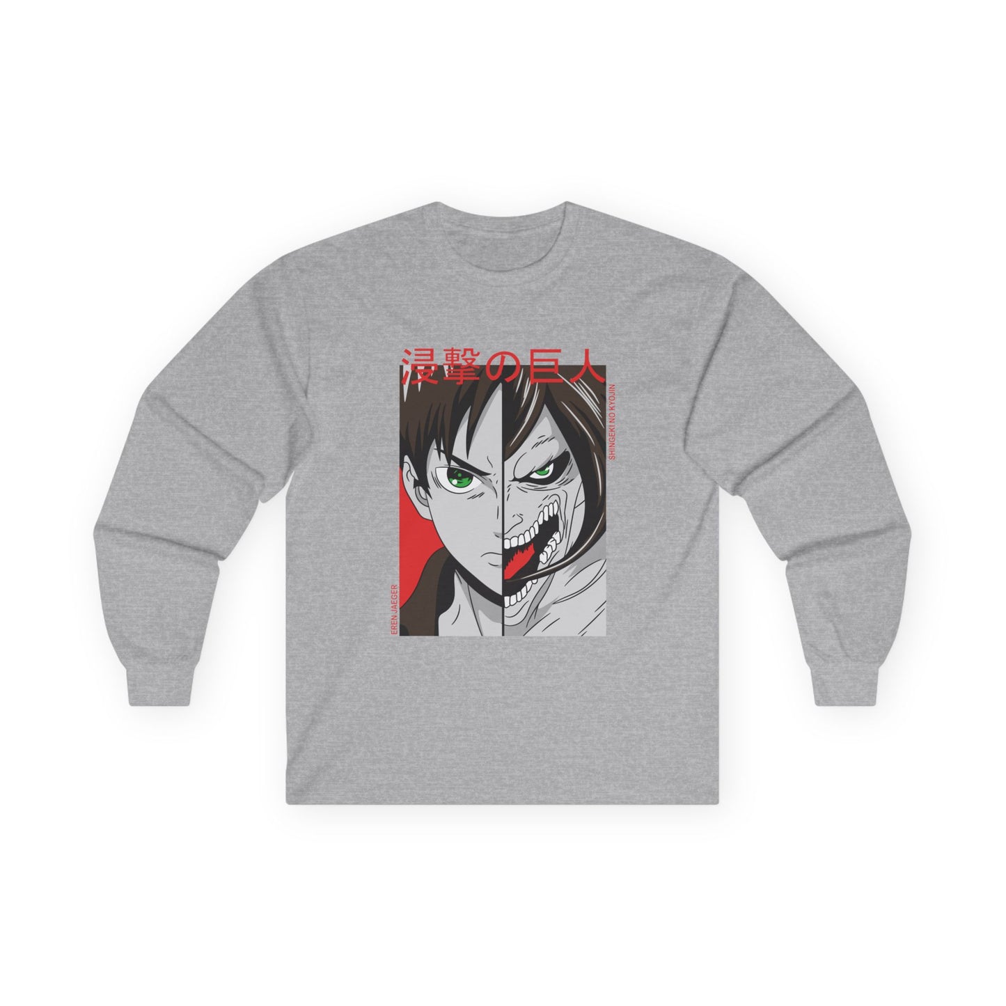 Anime Split-Face Long Sleeve Tee — Eren Jaeger Inspired Design