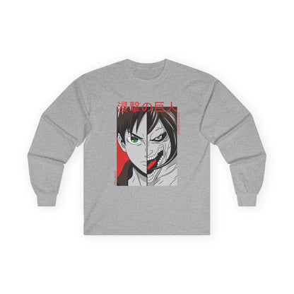 Anime Split-Face Long Sleeve Tee — Eren Jaeger Inspired Design