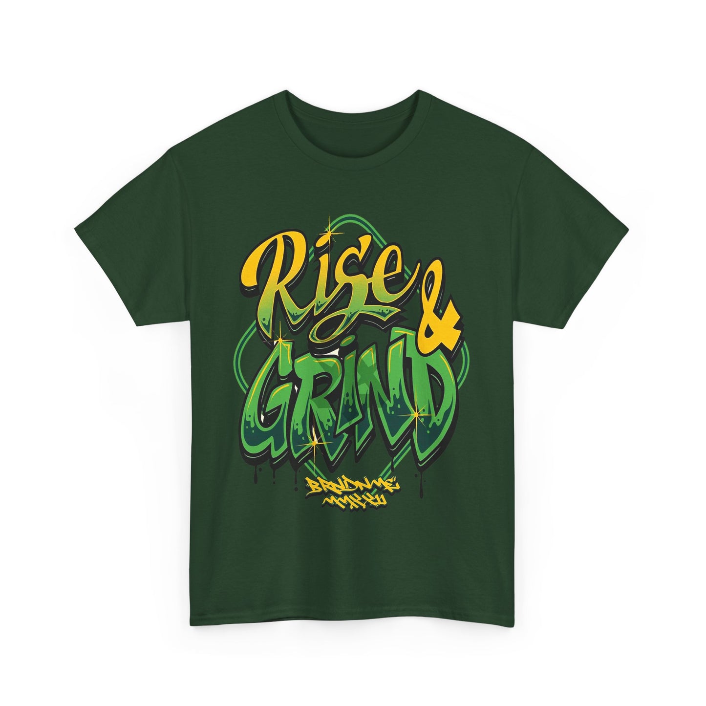 Rise & Grind Unisex Heavy Cotton Tee - Bold Graffiti Style Motivational T-Shirt