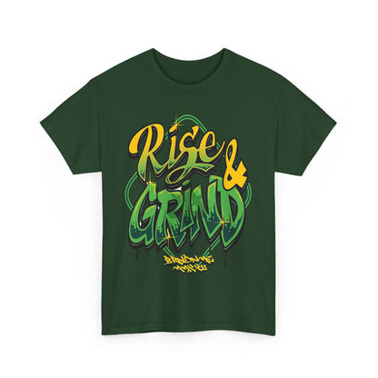 Rise & Grind Unisex Heavy Cotton Tee - Bold Graffiti Style Motivational T-Shirt