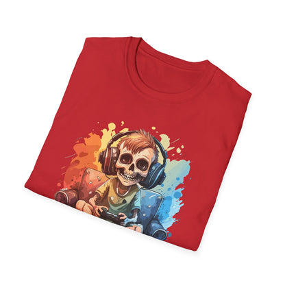 Skull Gamer T-Shirt, Unisex Softstyle Tee, Video Game Shirt, Gift for Gamers, Cool Graphic Tee, Halloween Style Shirt