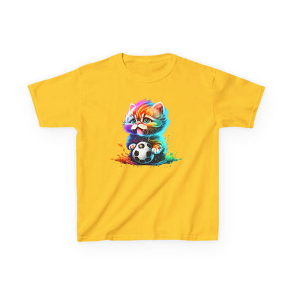 Colorful Cat Soccer Tee for Kids - Fun and Playful Design