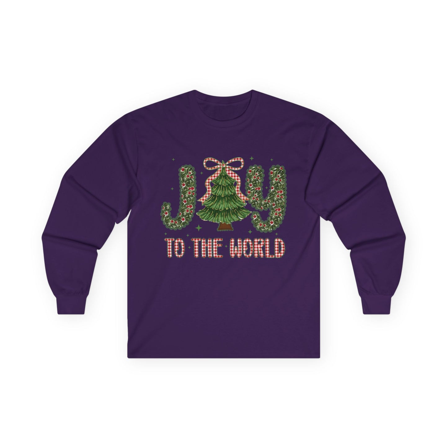 Joy to the World Long Sleeve Tee — Christmas Tree Holiday Shirt
