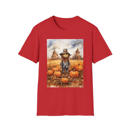Autumn Scarecrow T-Shirt, Fall Halloween Tee, Pumpkin Patch Shirt, Unisex Graphic Top, Cozy Harvest Apparel