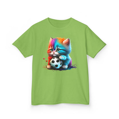 Colorful Cat Soccer Kids Tee - Fun & Playful Design for Young Animal Lovers