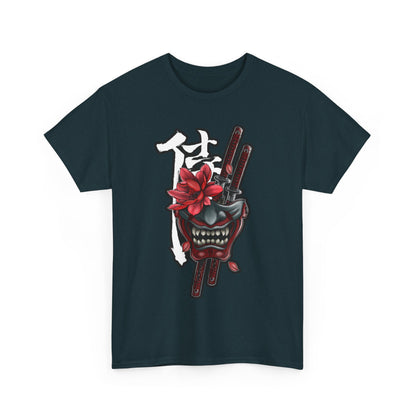 Unisex Heavy Cotton Tee - Floral Samurai Mask Design