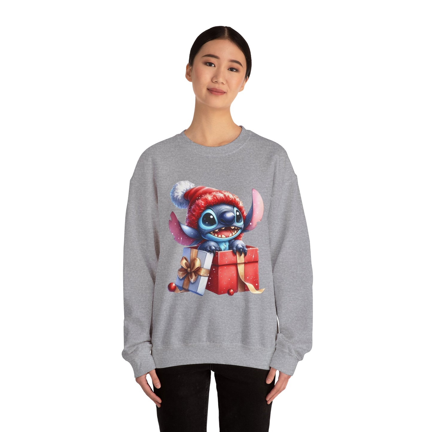Christmas Stitch Sweatshirt – Cute Stitch in Santa Hat with Holiday Gifts