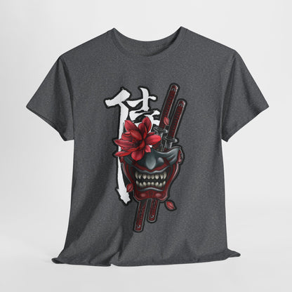 Unisex Heavy Cotton Tee - Floral Samurai Mask Design
