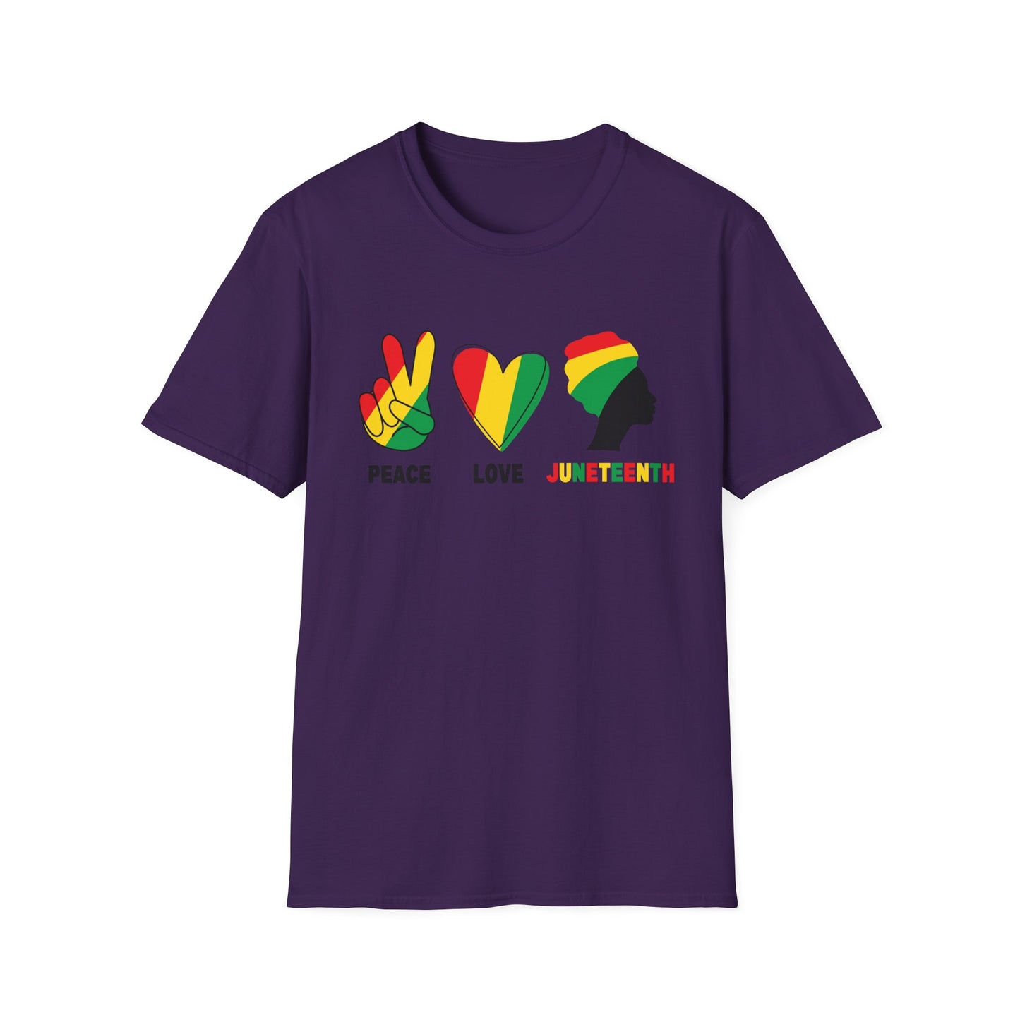 Juneteenth Peace Love Unisex Softstyle T-Shirt, Graphic Tee, Black History Month, Celebration Wear, Gift for Activists