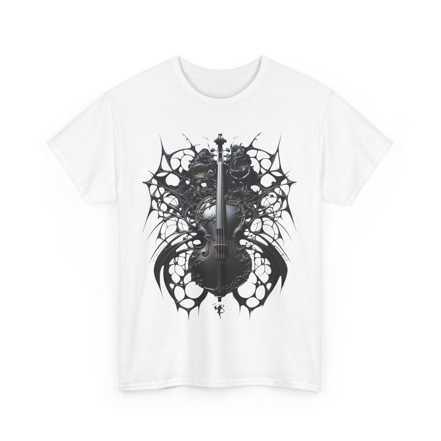 Heavy Cotton Tee with Gothic Violin Design - Perfect for Music Lovers