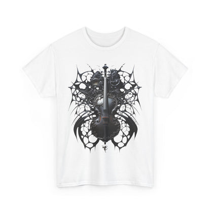 Heavy Cotton Tee with Gothic Violin Design - Perfect for Music Lovers