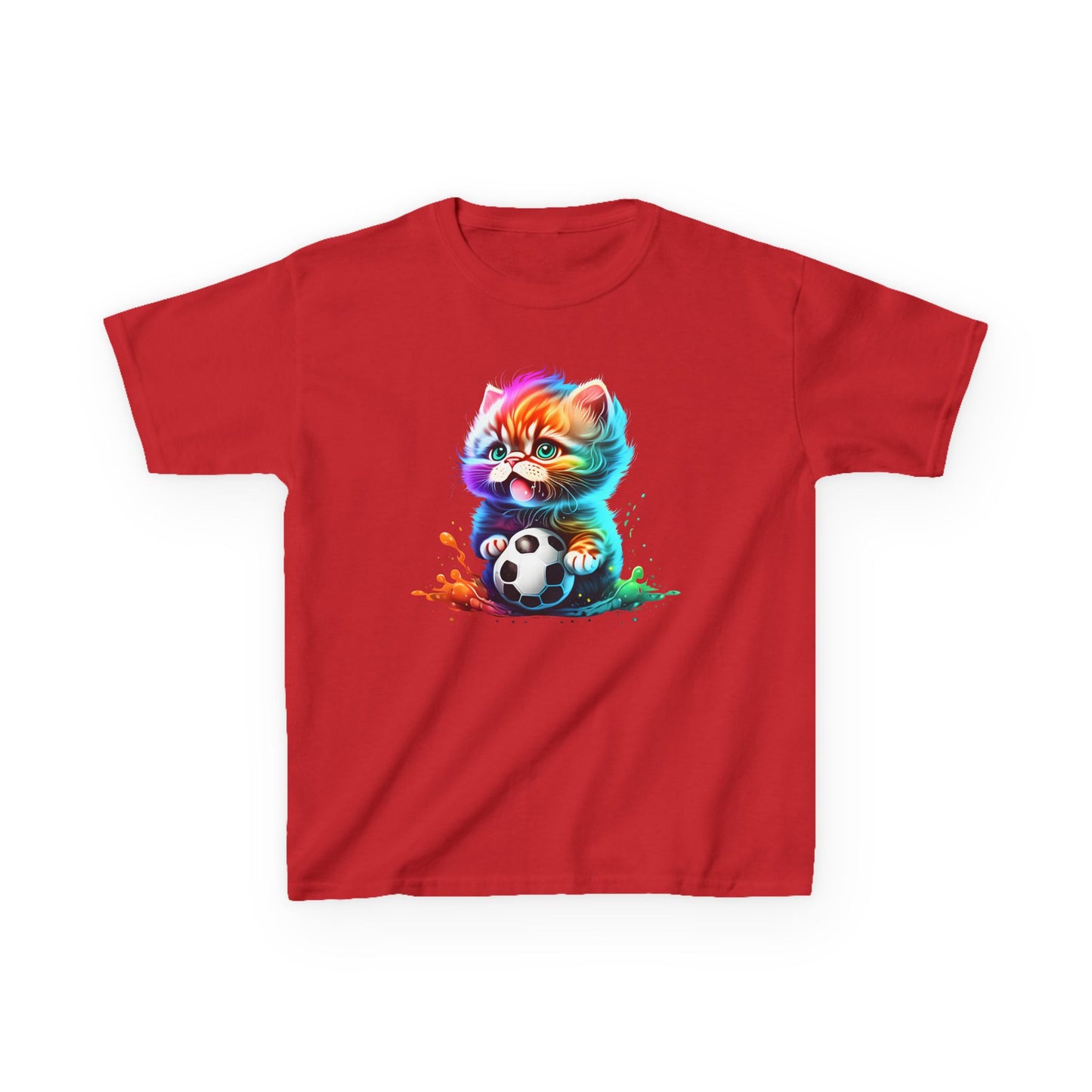 Colorful Cat Soccer Tee for Kids - Fun and Playful Design