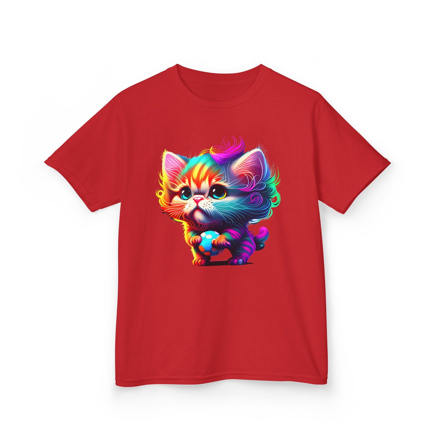 Colorful Cartoon Cat Kids Heavy Cotton Tee - Fun & Playful Design