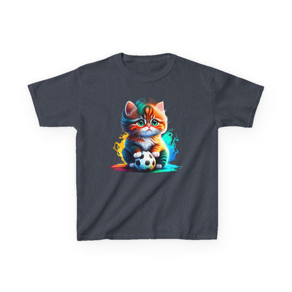 Playful Cat Soccer Kids Heavy Cotton™ Tee - Fun and Colorful T-Shirt for Young Animal Lovers