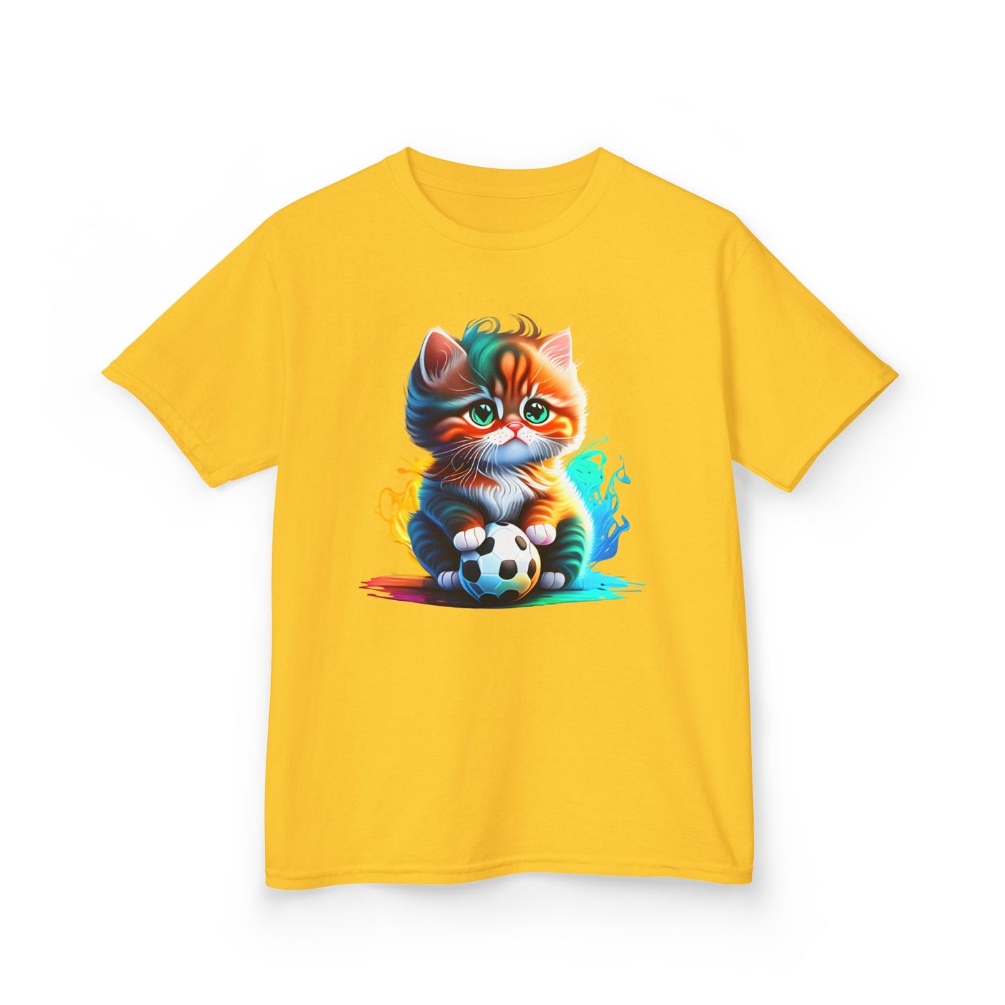 Playful Cat Soccer Kids Heavy Cotton™ Tee - Fun and Colorful T-Shirt for Young Animal Lovers