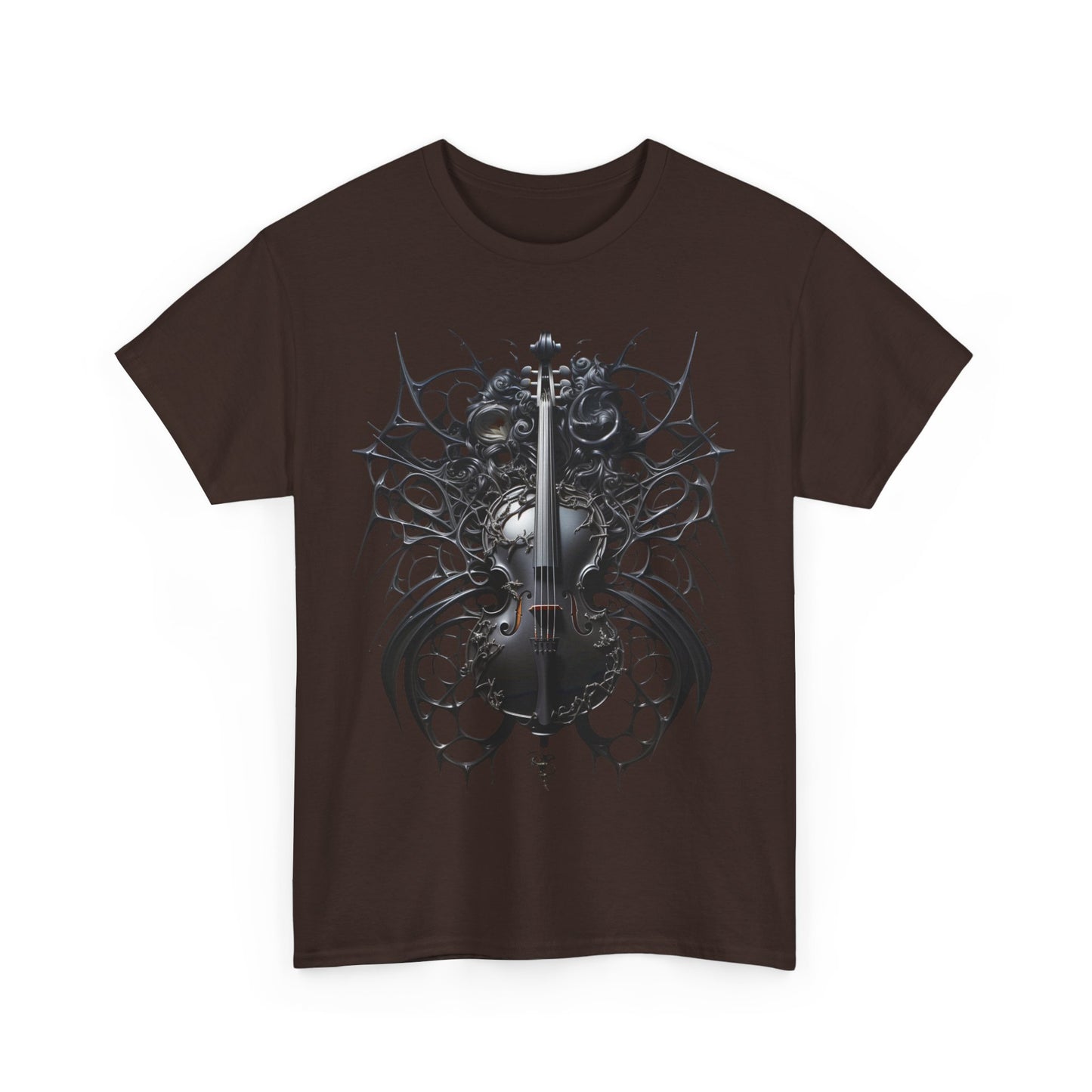 Heavy Cotton Tee with Gothic Violin Design - Perfect for Music Lovers