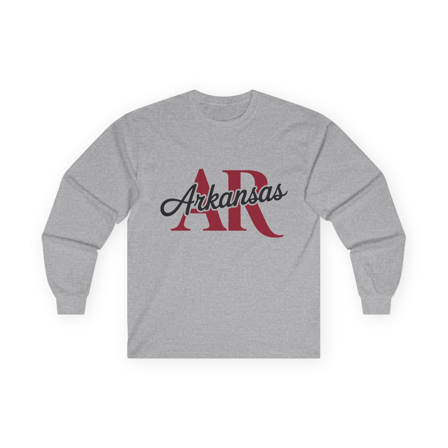 Arkansas AR Script Long Sleeve Tee — State Pride Graphic Shirt