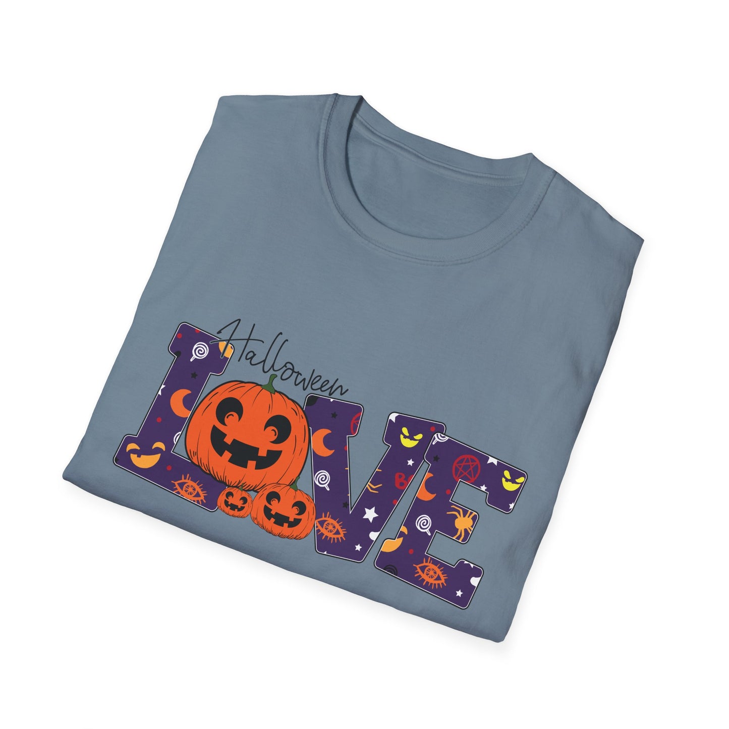 Halloween Love Graphic Tee, Unisex Softstyle T-Shirt for Fall, Halloween Party Shirt, Spooky Season Apparel, Gift for Pumpkin Lover
