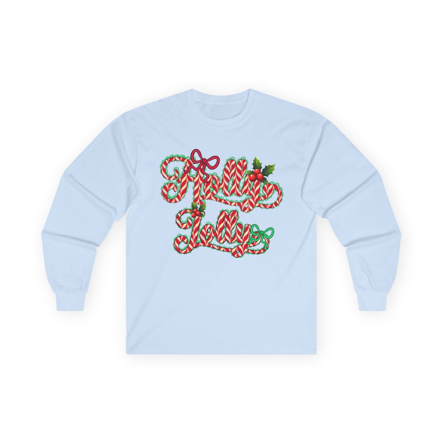 Long Sleeve Tee — "Merry Xmas" Candy Cane Script Christmas Shirt