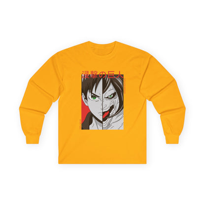 Anime Split-Face Long Sleeve Tee — Eren Jaeger Inspired Design