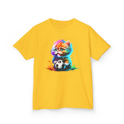 Colorful Cat Soccer Tee for Kids - Fun and Playful Design