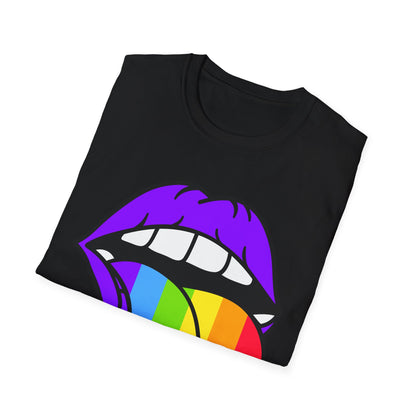Pride Graphic Tee, Rainbow Mouth Design T-Shirt, Unisex Softstyle Shirt, LGBTQ+ Apparel, Fun Casual Wear, Birthday Gift