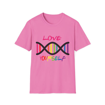 Love Yourself LGBTQ+ Pride T-Shirt, Unisex Rainbow Tee, Softstyle Shirt for Self-Care, Supportive Gift for Friends, Perfect for Pride Month