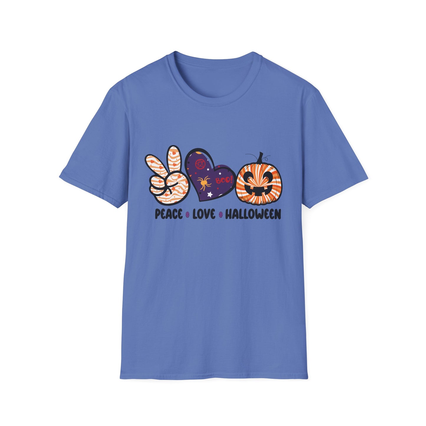 Halloween Peace Love T-Shirt, Unisex Graphic Tee for Fall Celebrations, Cozy Autumn Style, Perfect for Halloween Parties, Gifts