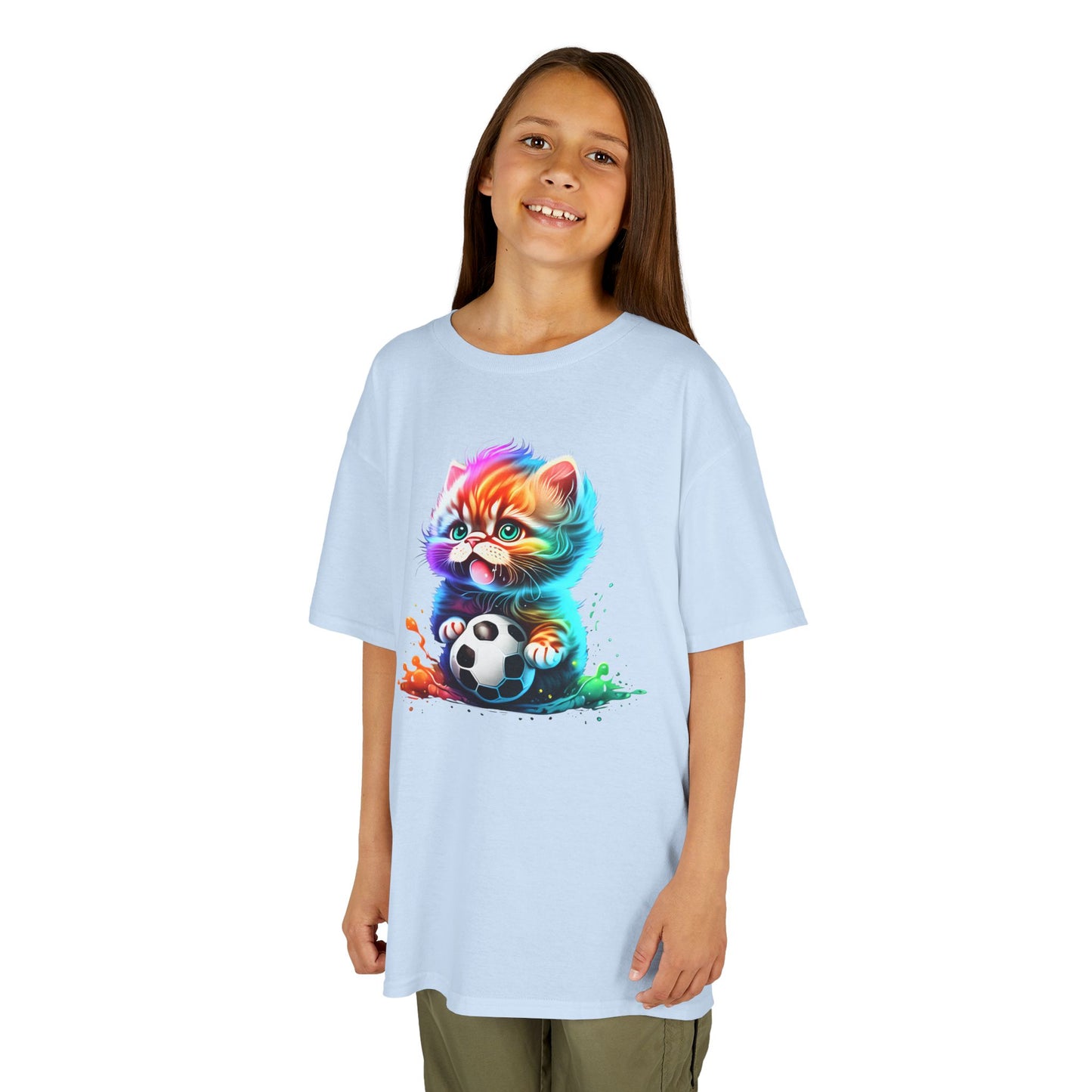 Colorful Cat Soccer Tee for Kids - Fun and Playful Design