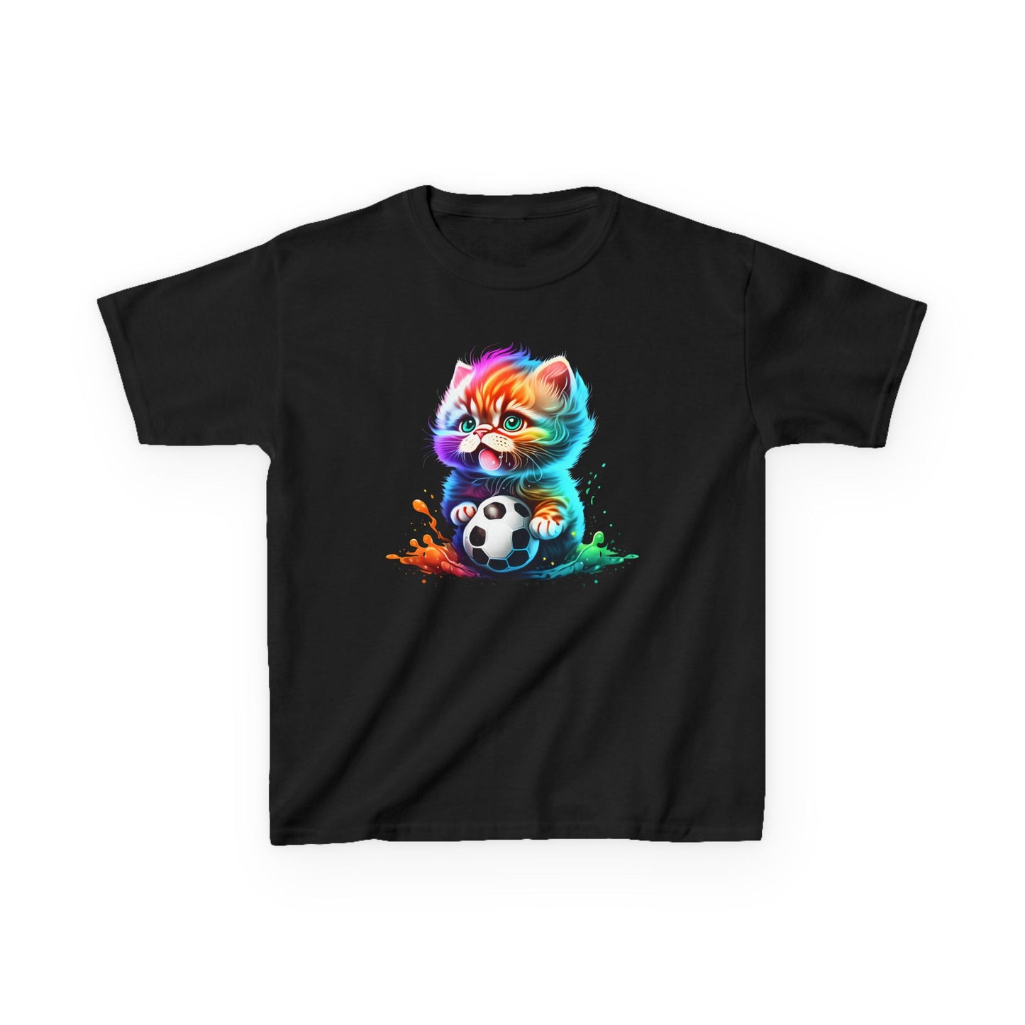 Colorful Cat Soccer Tee for Kids - Fun and Playful Design