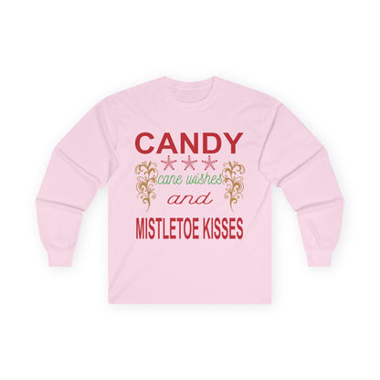 Candy Wishes & Mistletoe Kisses Long Sleeve Tee, Festive Apparel, Holiday Gift, Christmas Shirt, Unisex Tee, Winter Wear