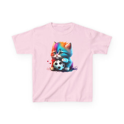 Colorful Cat Soccer Kids Tee - Fun & Playful Design for Young Animal Lovers