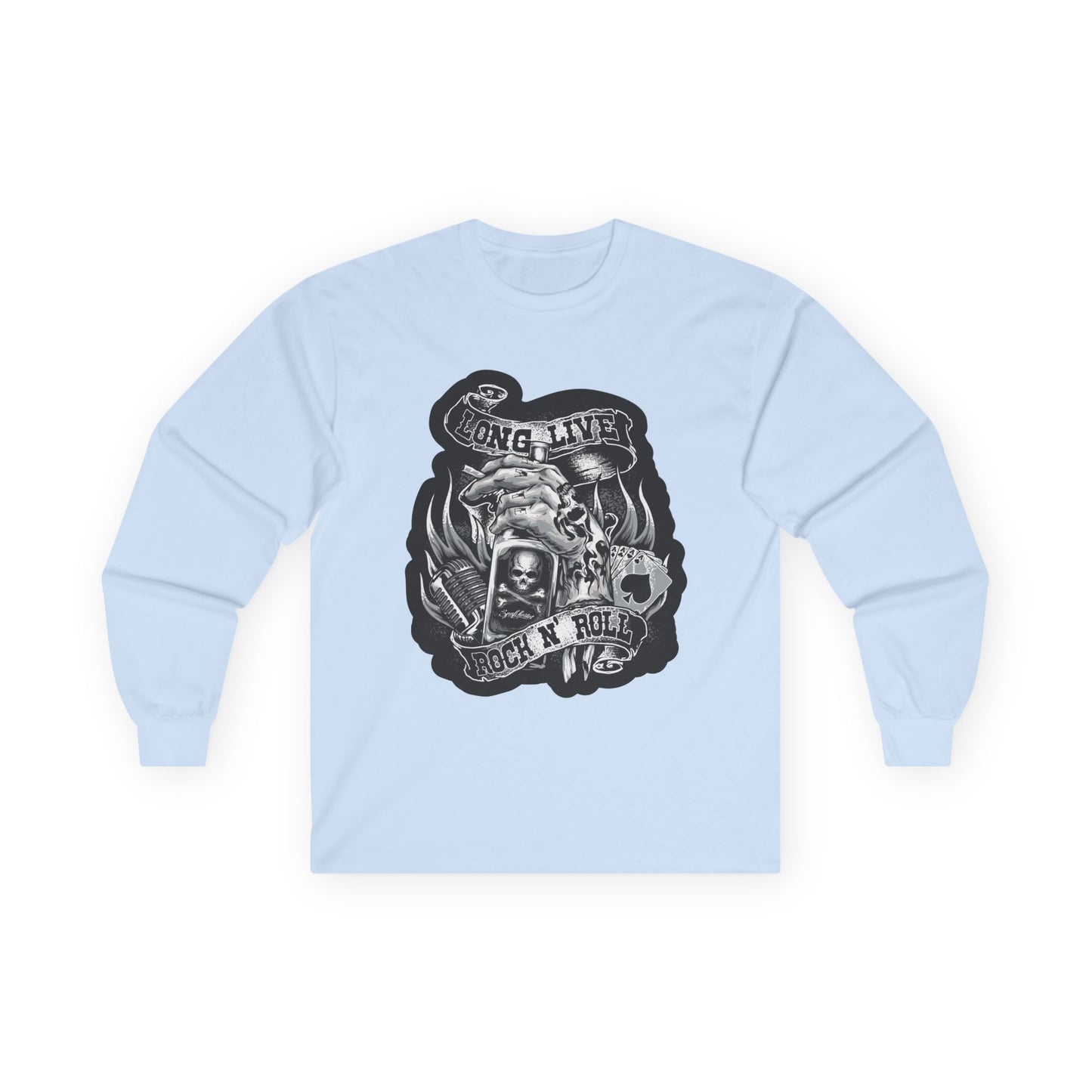 Rock 'N' Roll Skull Long Sleeve Tee — 'Young & Live' Vintage Motorcycle Design
