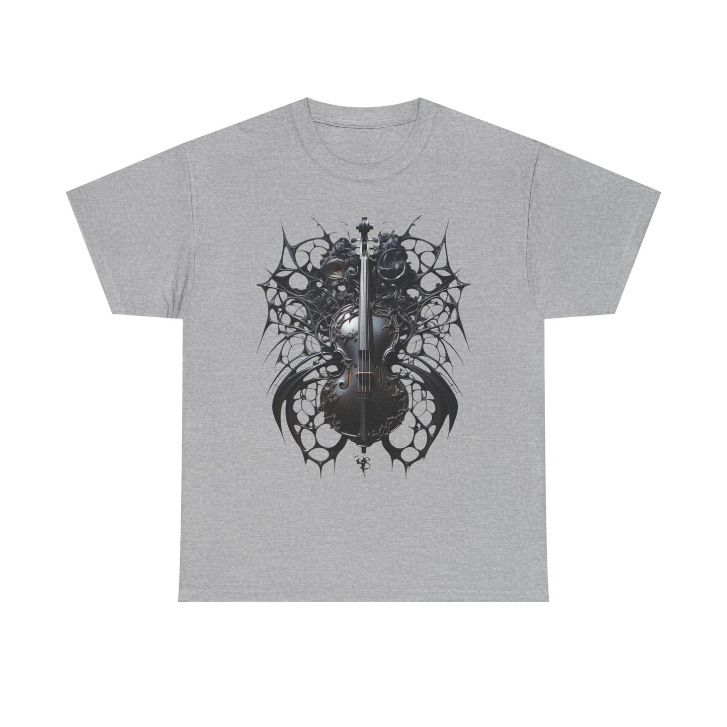Heavy Cotton Tee with Gothic Violin Design - Perfect for Music Lovers